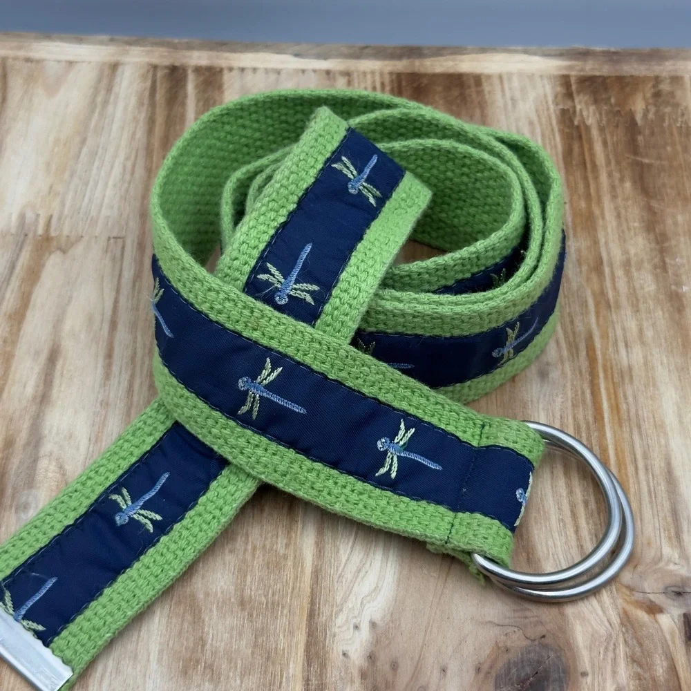 Dragonfly Canvas D-Ring Belt Green Navy Blue Embroidered Y2K Accessory 41
